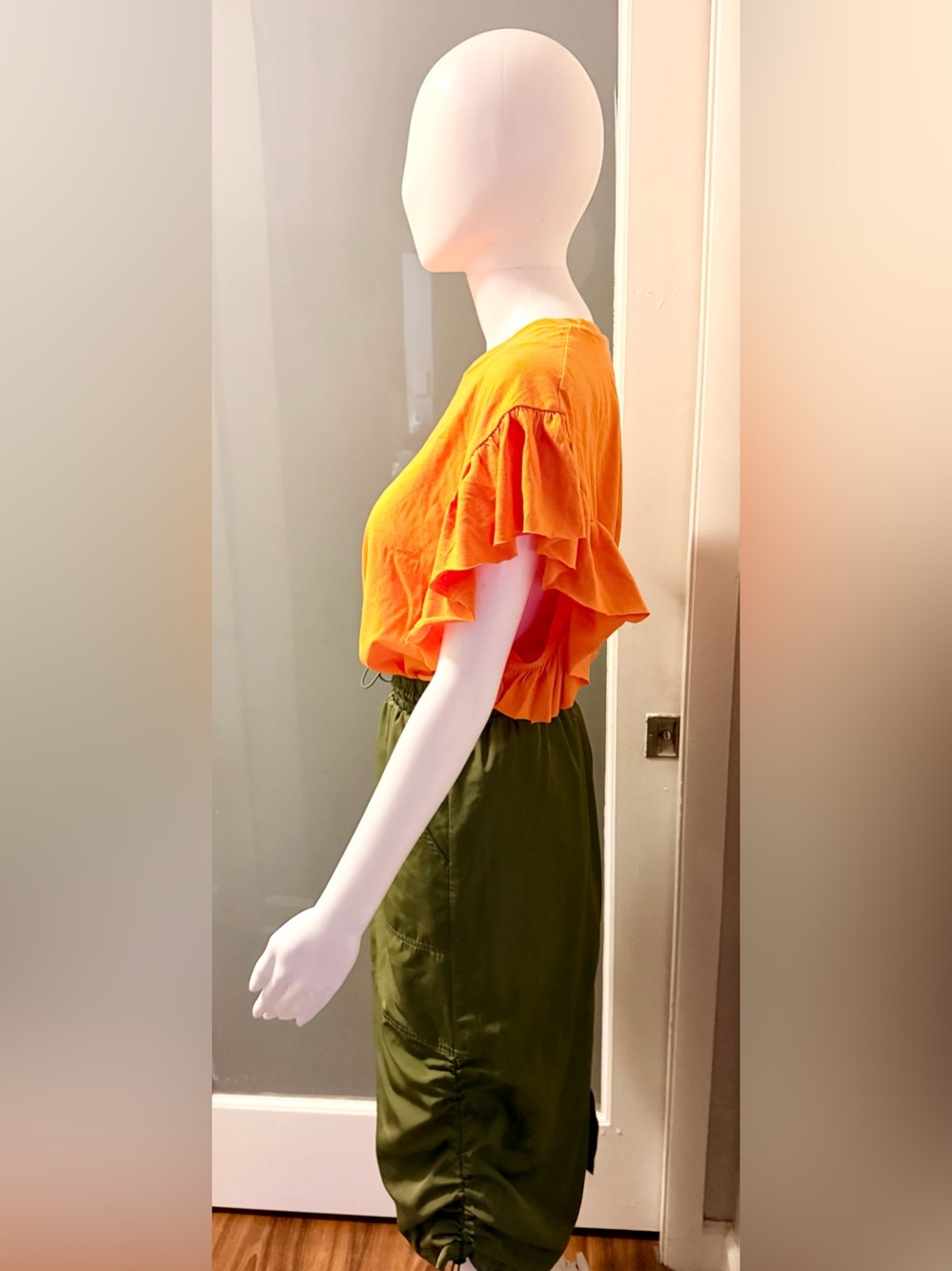 ZARA Orange Ruffle Sleeve Top (TOP ONLY) - Picture 2 of 4